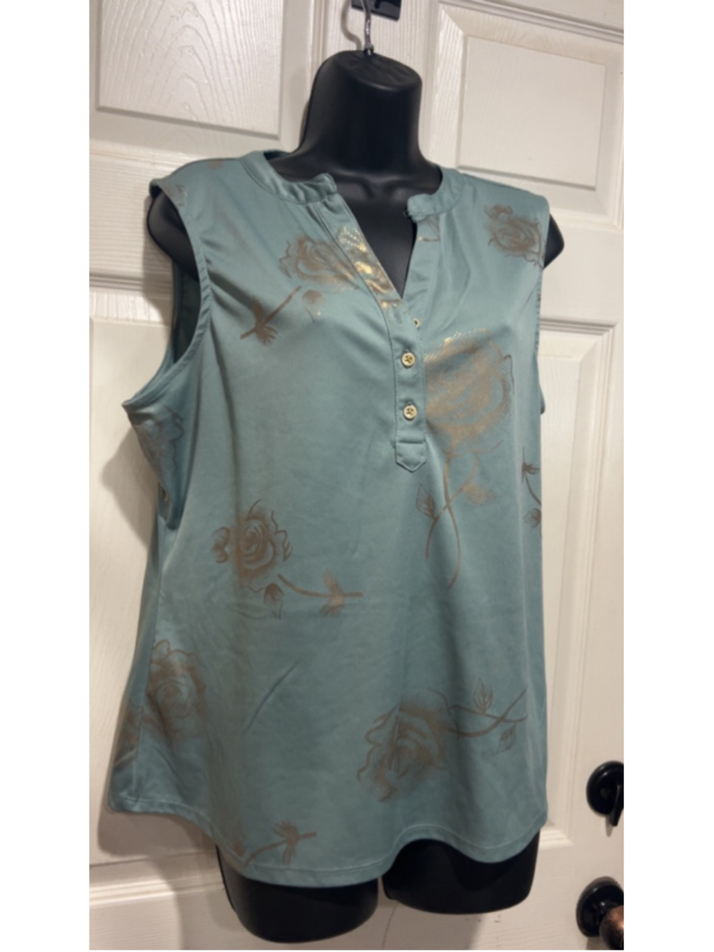 Women's ALEX & PARKER Teal Gold Rose Sleeveless Blouse XL